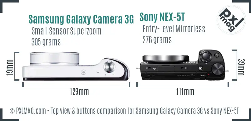 Samsung Galaxy Camera 3G vs Sony NEX-5T top view buttons comparison