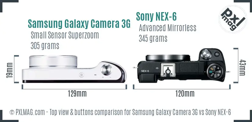 Samsung Galaxy Camera 3G vs Sony NEX-6 top view buttons comparison