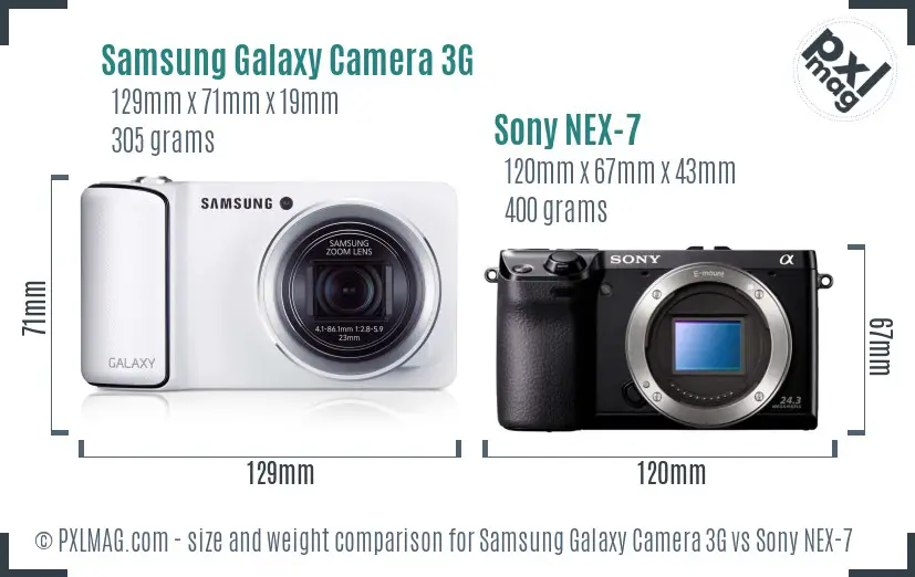 Samsung Galaxy Camera 3G vs Sony NEX-7 size comparison