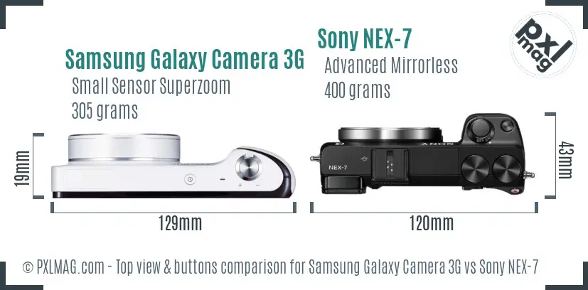 Samsung Galaxy Camera 3G vs Sony NEX-7 top view buttons comparison