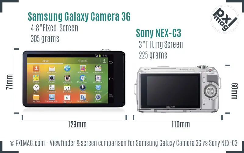Samsung Galaxy Camera 3G vs Sony NEX-C3 Screen and Viewfinder comparison