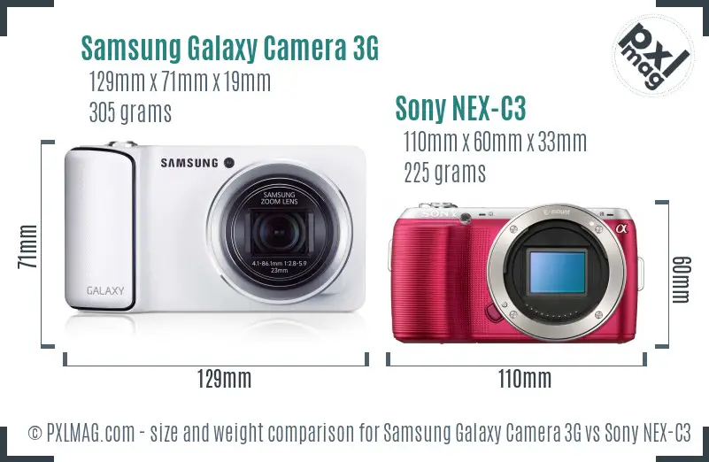 Samsung Galaxy Camera 3G vs Sony NEX-C3 size comparison