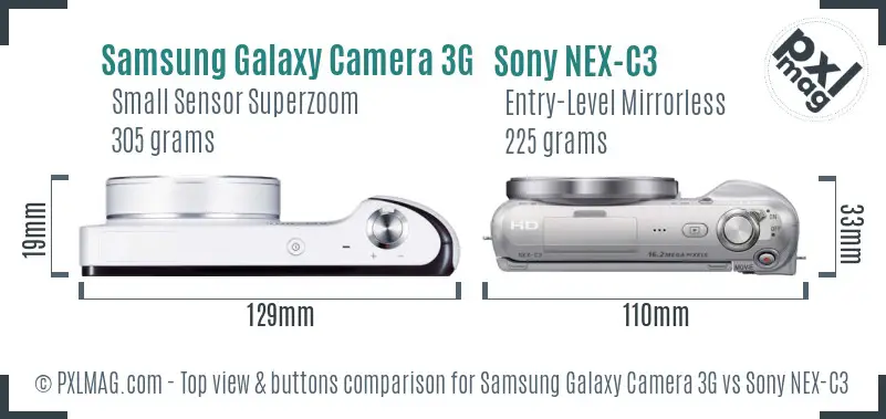 Samsung Galaxy Camera 3G vs Sony NEX-C3 top view buttons comparison