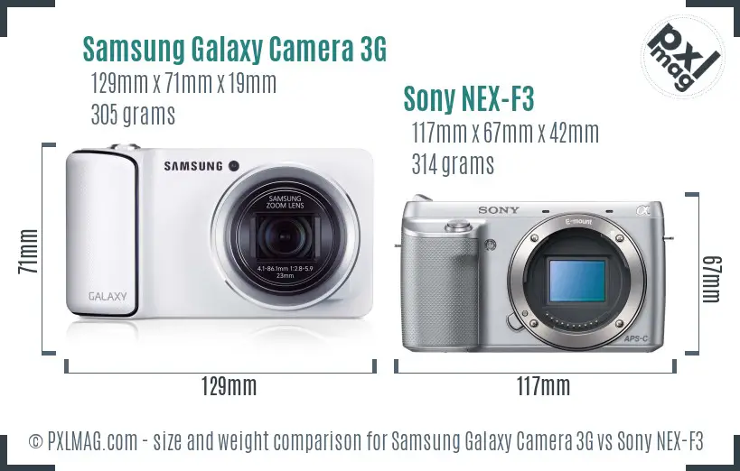 Samsung Galaxy Camera 3G vs Sony NEX-F3 size comparison