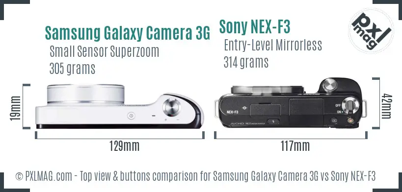 Samsung Galaxy Camera 3G vs Sony NEX-F3 top view buttons comparison