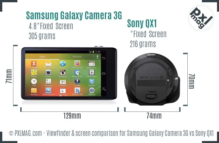 Samsung Galaxy Camera 3G vs Sony QX1 Screen and Viewfinder comparison