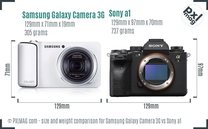 Samsung Galaxy Camera 3G vs Sony a1 size comparison