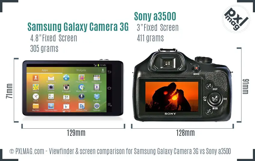 Samsung Galaxy Camera 3G vs Sony a3500 Screen and Viewfinder comparison