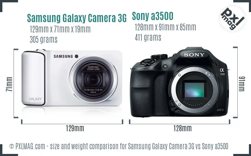 Samsung Galaxy Camera 3G vs Sony a3500 size comparison