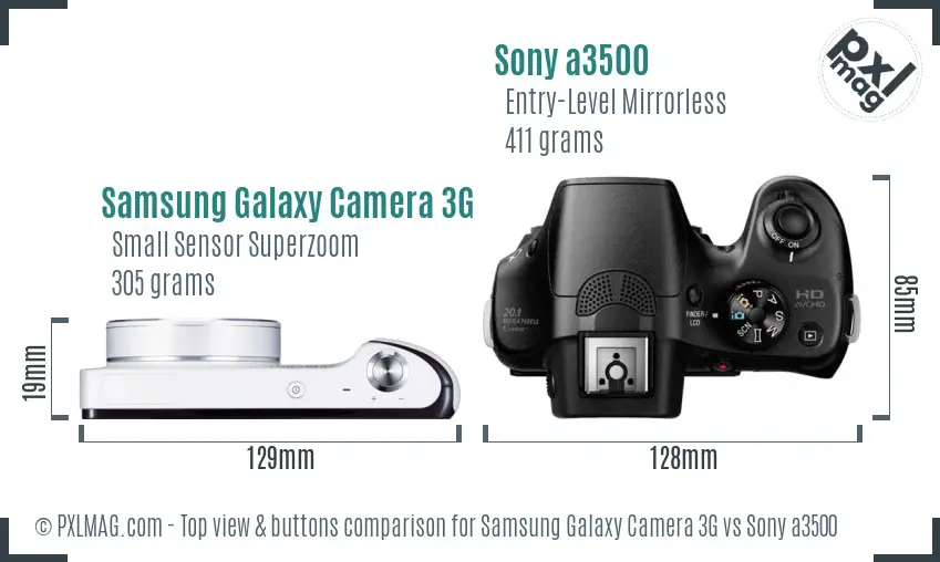 Samsung Galaxy Camera 3G vs Sony a3500 top view buttons comparison