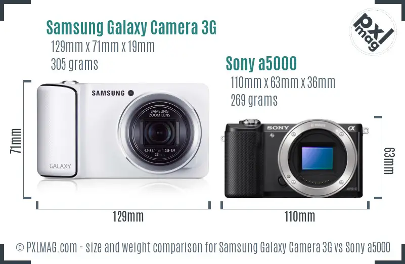 Samsung Galaxy Camera 3G vs Sony a5000 size comparison