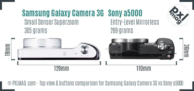 Samsung Galaxy Camera 3G vs Sony a5000 top view buttons comparison