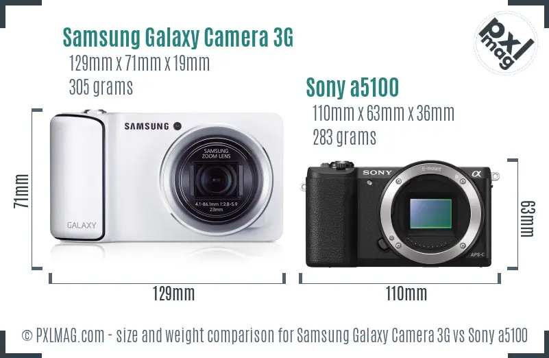 Samsung Galaxy Camera 3G vs Sony a5100 size comparison