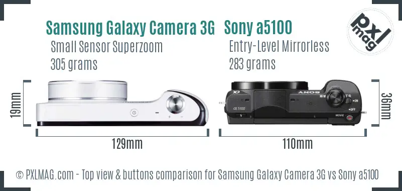 Samsung Galaxy Camera 3G vs Sony a5100 top view buttons comparison