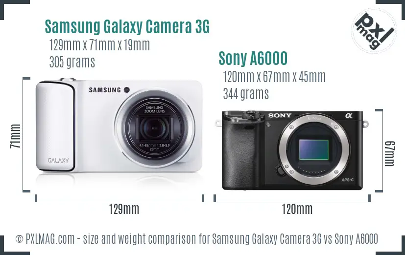 Samsung Galaxy Camera 3G vs Sony A6000 size comparison