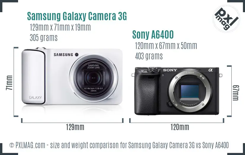 Samsung Galaxy Camera 3G vs Sony A6400 size comparison