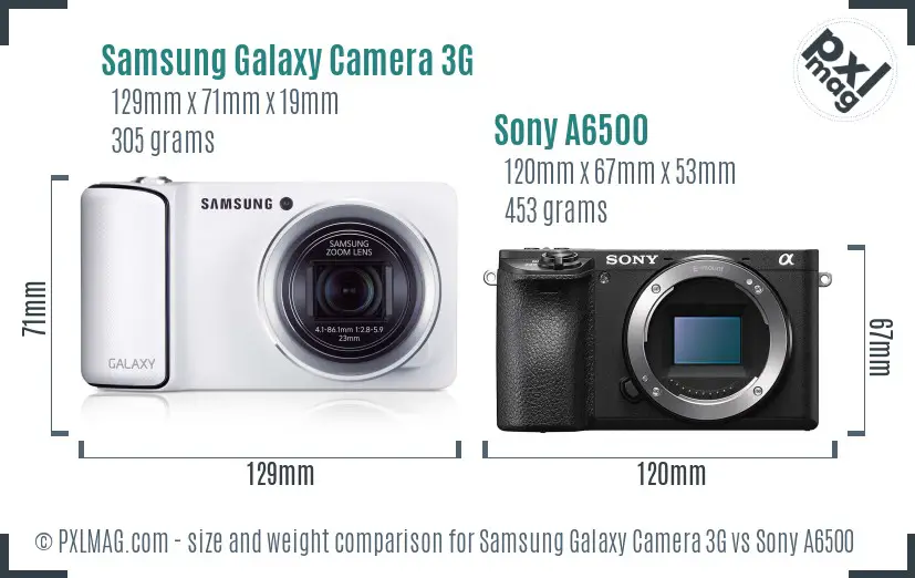 Samsung Galaxy Camera 3G vs Sony A6500 size comparison