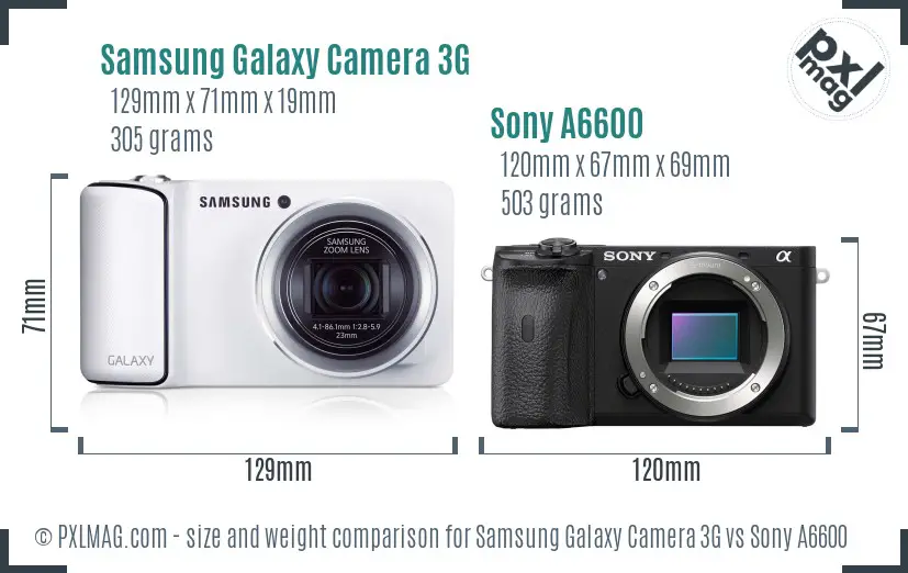 Samsung Galaxy Camera 3G vs Sony A6600 size comparison