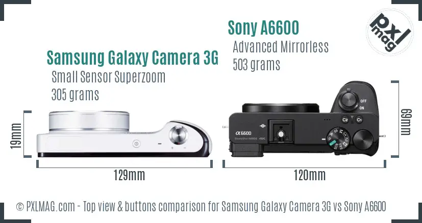 Samsung Galaxy Camera 3G vs Sony A6600 top view buttons comparison