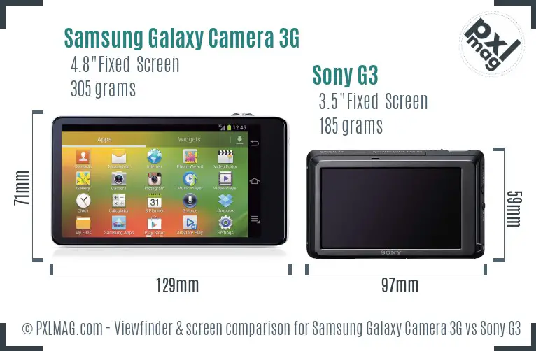 Samsung Galaxy Camera 3G vs Sony G3 Screen and Viewfinder comparison