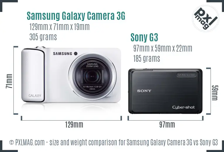 Samsung Galaxy Camera 3G vs Sony G3 size comparison