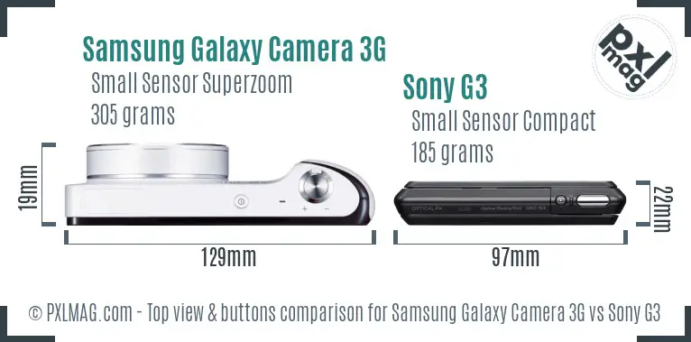 Samsung Galaxy Camera 3G vs Sony G3 top view buttons comparison