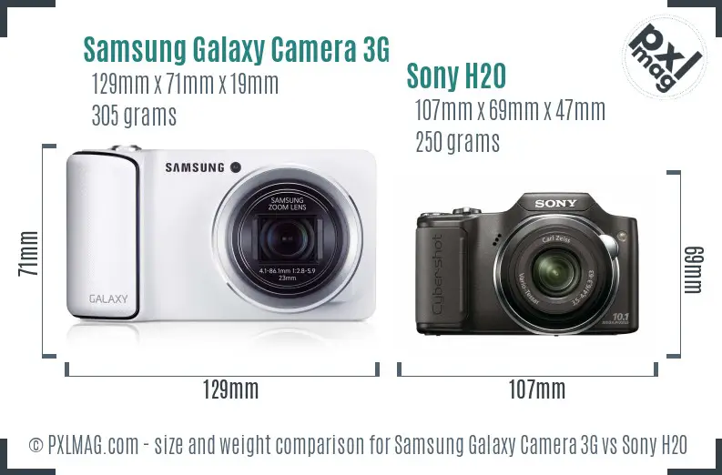 Samsung Galaxy Camera 3G vs Sony H20 size comparison