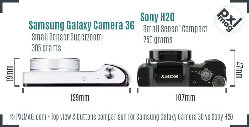 Samsung Galaxy Camera 3G vs Sony H20 top view buttons comparison