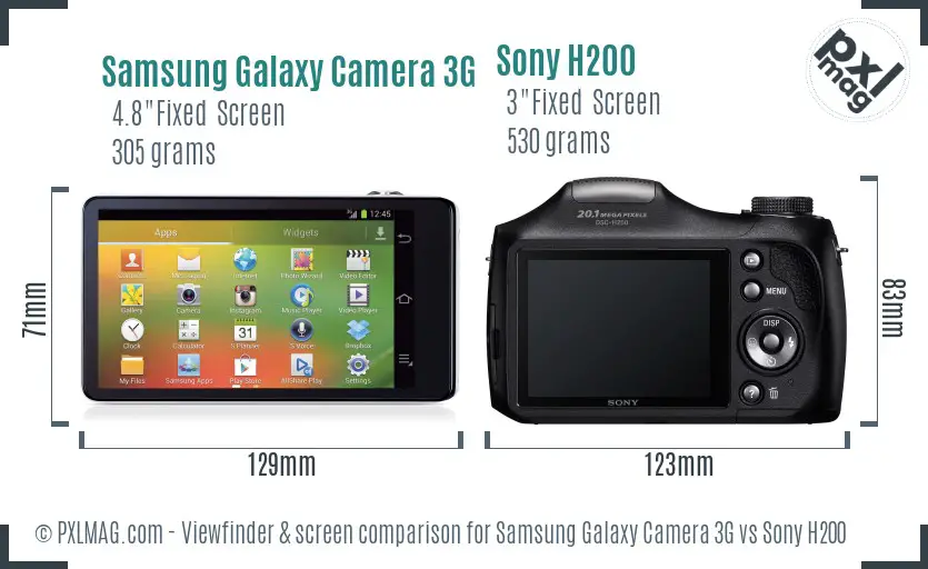 Samsung Galaxy Camera 3G vs Sony H200 Screen and Viewfinder comparison