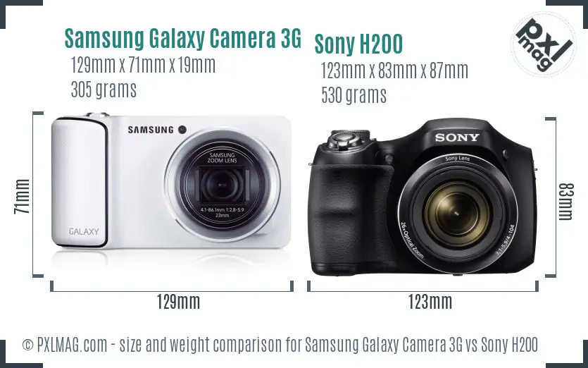 Samsung Galaxy Camera 3G vs Sony H200 size comparison