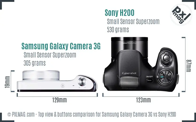 Samsung Galaxy Camera 3G vs Sony H200 top view buttons comparison