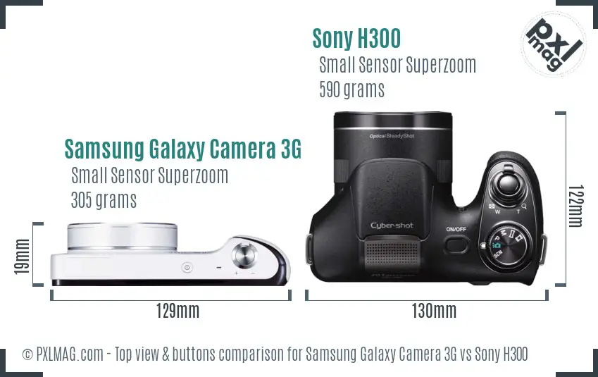 Samsung Galaxy Camera 3G vs Sony H300 top view buttons comparison