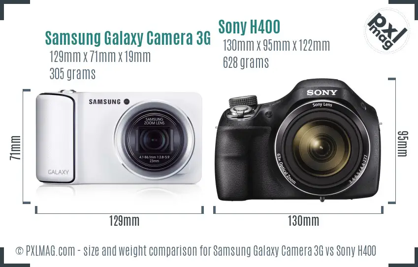 Samsung Galaxy Camera 3G vs Sony H400 size comparison
