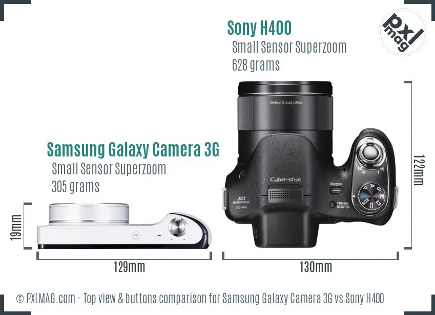 Samsung Galaxy Camera 3G vs Sony H400 top view buttons comparison