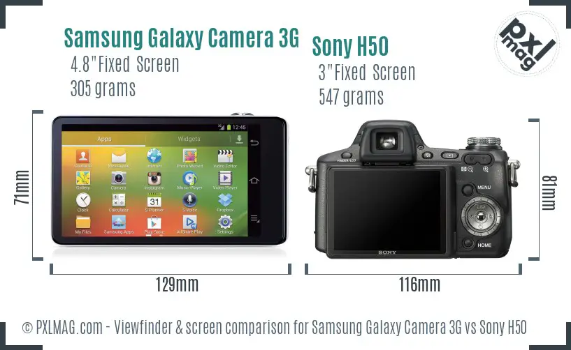 Samsung Galaxy Camera 3G vs Sony H50 Screen and Viewfinder comparison
