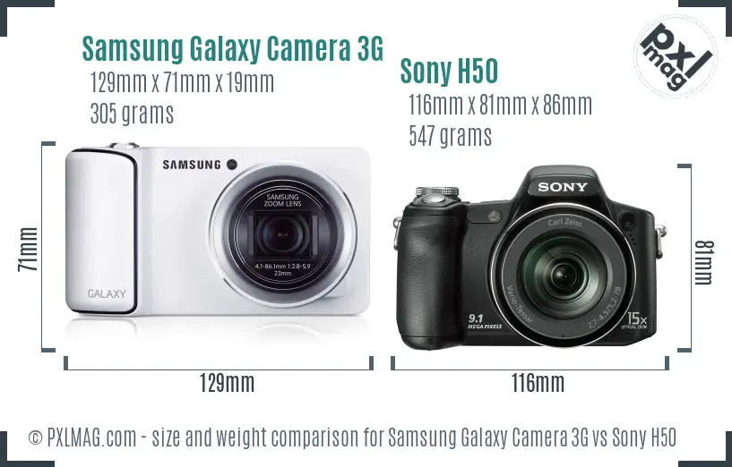 Samsung Galaxy Camera 3G vs Sony H50 size comparison