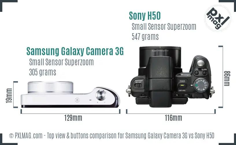 Samsung Galaxy Camera 3G vs Sony H50 top view buttons comparison