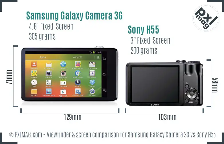 Samsung Galaxy Camera 3G vs Sony H55 Screen and Viewfinder comparison