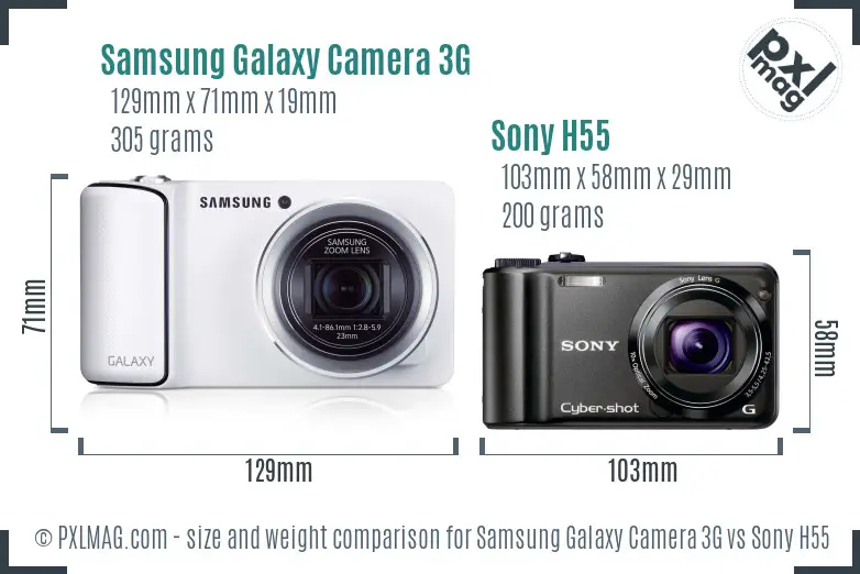Samsung Galaxy Camera 3G vs Sony H55 size comparison