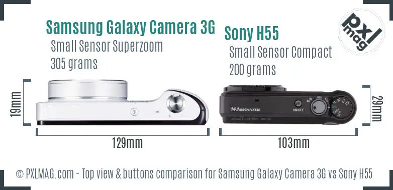 Samsung Galaxy Camera 3G vs Sony H55 top view buttons comparison