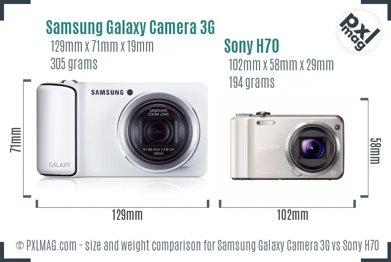 Samsung Galaxy Camera 3G vs Sony H70 size comparison