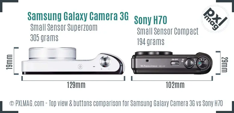 Samsung Galaxy Camera 3G vs Sony H70 top view buttons comparison