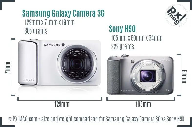 Samsung Galaxy Camera 3G vs Sony H90 size comparison