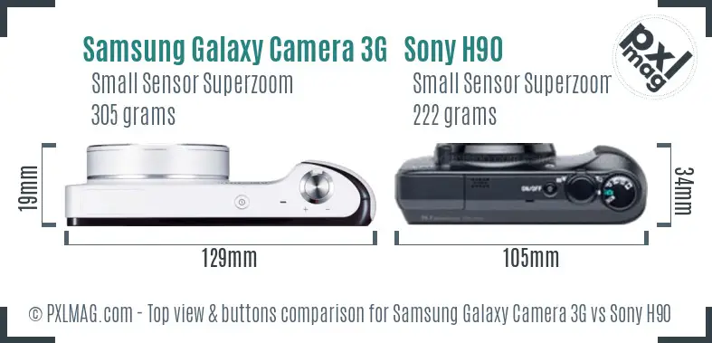 Samsung Galaxy Camera 3G vs Sony H90 top view buttons comparison