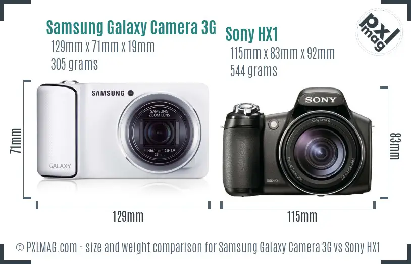 Samsung Galaxy Camera 3G vs Sony HX1 size comparison