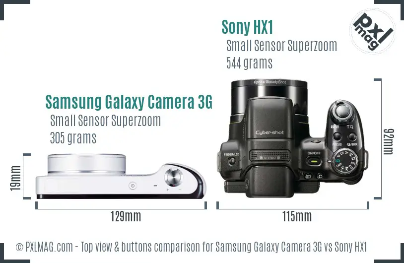 Samsung Galaxy Camera 3G vs Sony HX1 top view buttons comparison