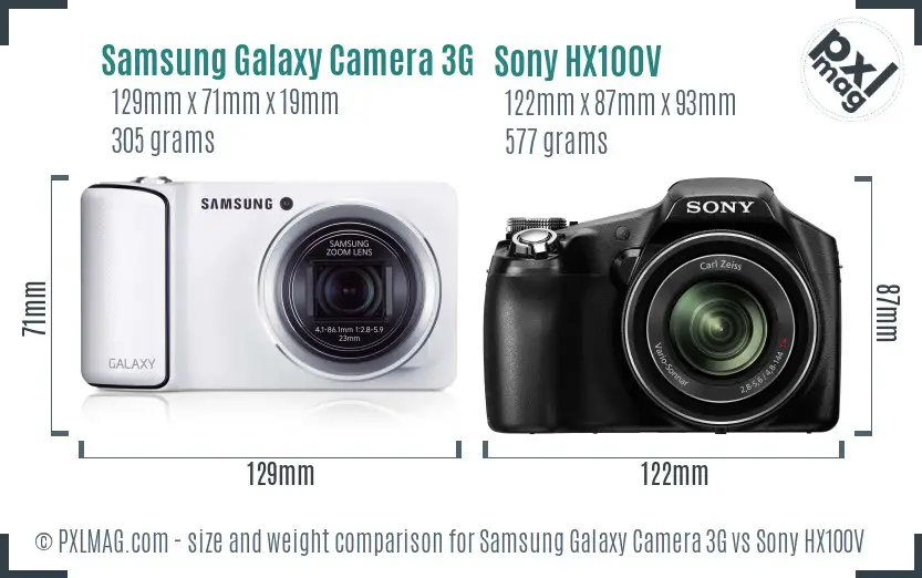 Samsung Galaxy Camera 3G vs Sony HX100V size comparison