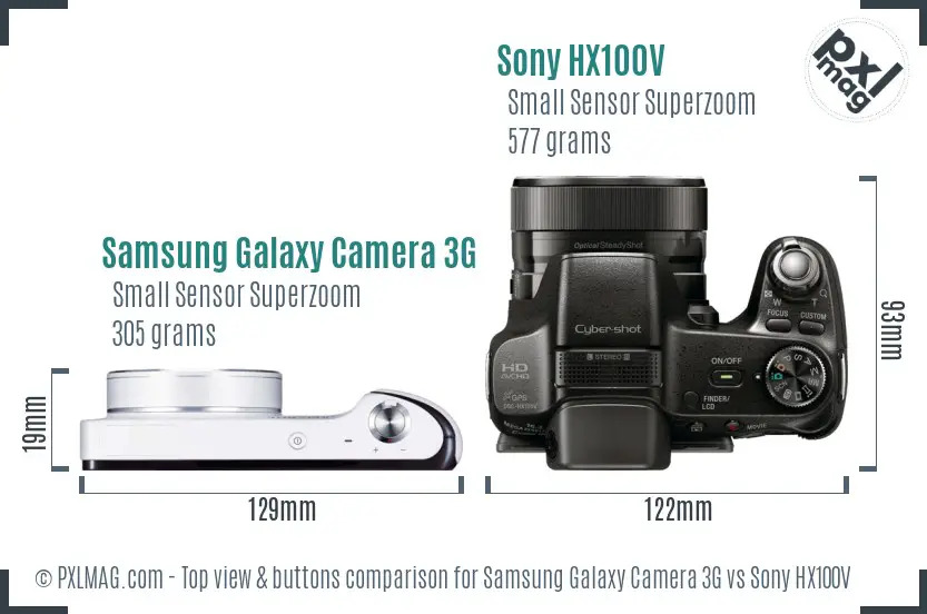 Samsung Galaxy Camera 3G vs Sony HX100V top view buttons comparison