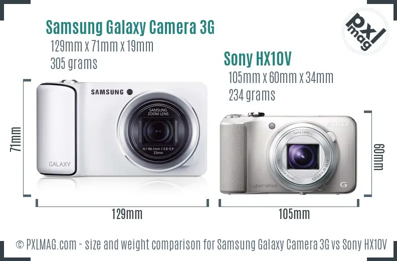 Samsung Galaxy Camera 3G vs Sony HX10V size comparison