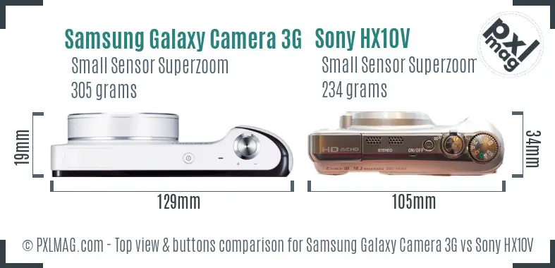 Samsung Galaxy Camera 3G vs Sony HX10V top view buttons comparison